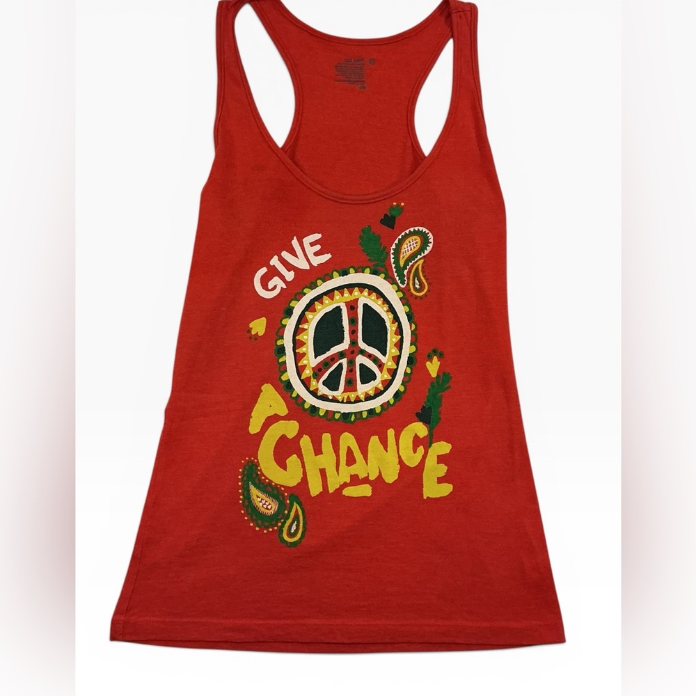 Old Navy Orange Scoop neck  “GIVE PEACE A CHANCE” Tank Top Sz. Xs